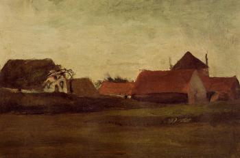 Vincent Van Gogh : Farmhouses in Loosduinen near the Hague at Twilight